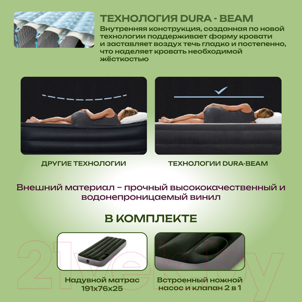 Изображение товара Надувной матрас Intex Downy Airbed 64760 (встроенный ножной насос)