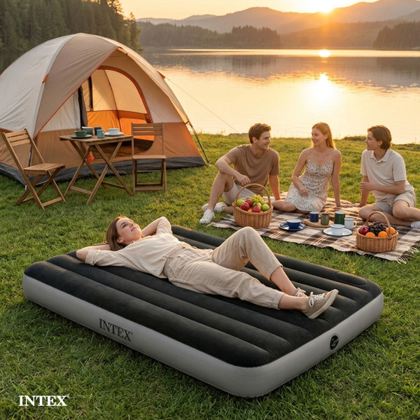 Изображение товара Надувной матрас Intex Downy Airbed 64762 (встроенный ножной насос)