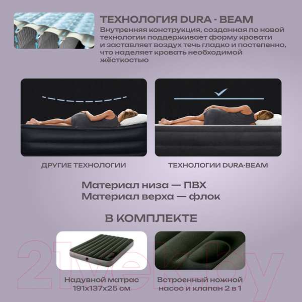 Изображение товара Надувной матрас Intex Downy Airbed 64762 (встроенный ножной насос)