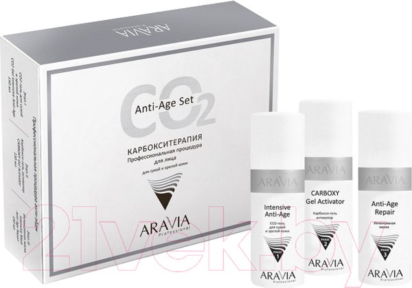 Изображение товара Набор косметики для лица Aravia Professional CO2 Anti-Age Set для сухой и зрелой кожи (3x150мл)