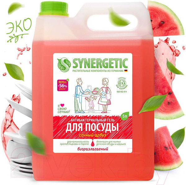 Изображение товара Средство для мытья посуды Synergetic Арбуз биоразлагаемое (5л)
