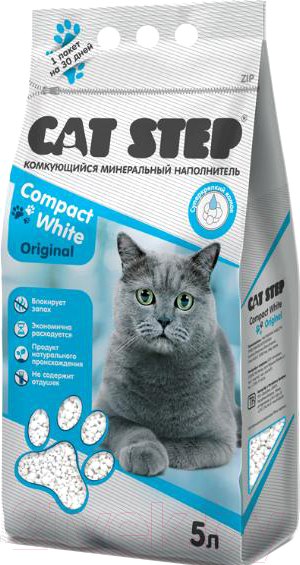 Изображение товара Наполнитель для туалета Cat Step Compact White Original / 20313008 (5л/4.2кг)