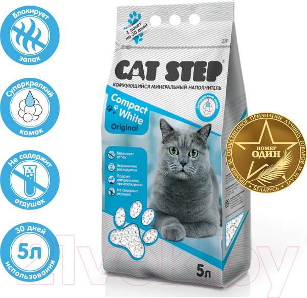 Изображение товара Наполнитель для туалета Cat Step Compact White Original / 20313008 (5л/4.2кг)