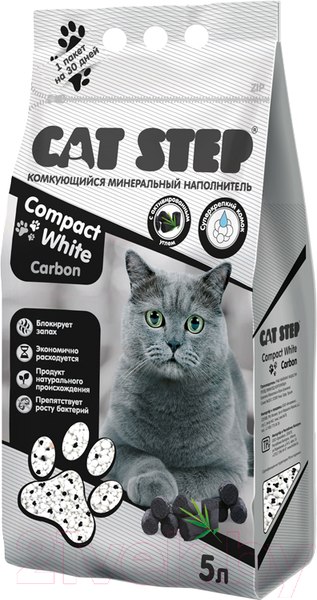 Изображение товара Наполнитель для туалета Cat Step Compact White Carbon / 20313010 (5л/4.2кг)