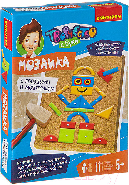 Изображение товара Развивающая игра Bondibon Мозаика с гвоздями и молоточком. Роботы / ВВ3408