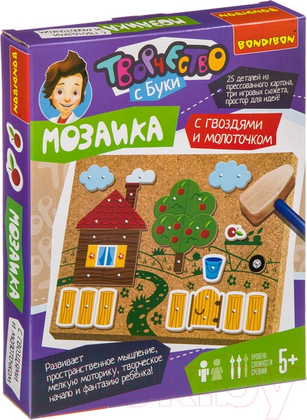 Изображение товара Развивающая игра Bondibon Мозаика с гвоздями и молоточком. На ферме / ВВ3950