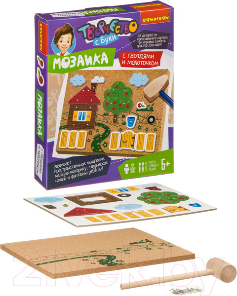 Изображение товара Развивающая игра Bondibon Мозаика с гвоздями и молоточком. На ферме / ВВ3950