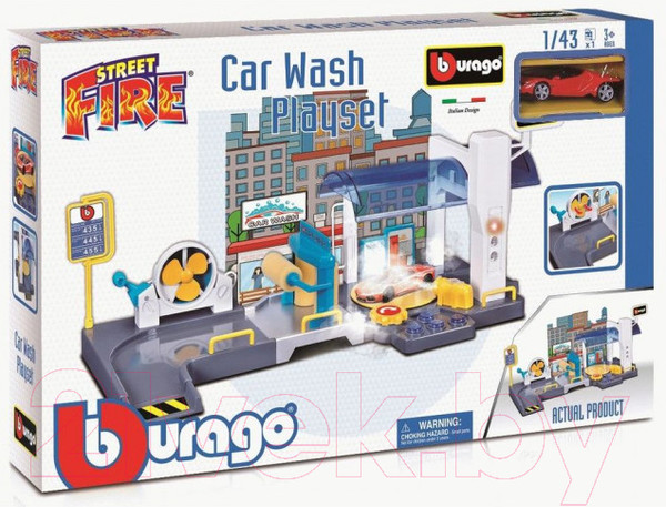 Изображение товара Набор игрушечных автомобилей Bburago Автомойка с 1 машинкой / 18-30406