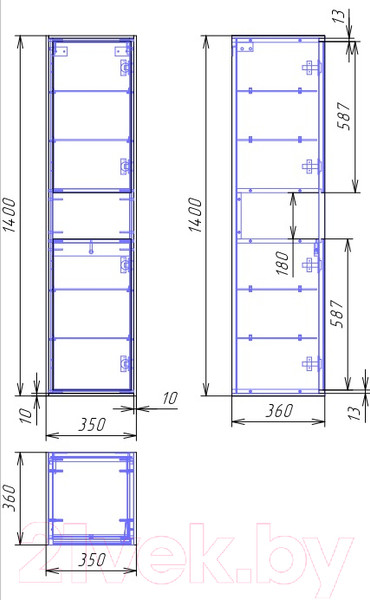 Изображение товара Шкаф-полупенал для ванной Cersanit Louna / SP-SL-LOU/Wh
