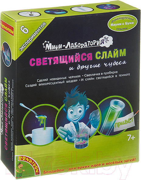 Изображение товара Набор для создания слайма Bondibon Французские опыты. Светящийся слайм и другие чудеса / ВВ3718