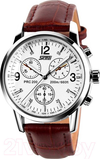 Изображение товара Часы наручные мужские Skmei 9070 (белый/кожаный ремень)