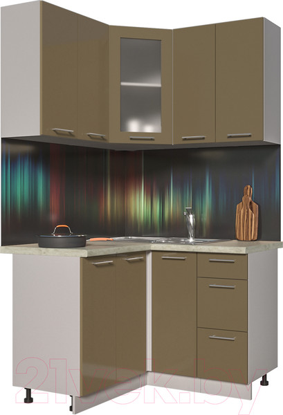 Изображение товара Кухонный гарнитур Интерлиния Мила Пластик 1.2x1.2 (капучино глянец/опал светлый)