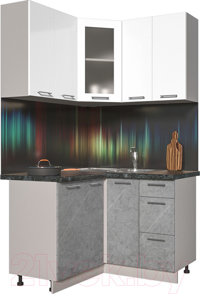 Изображение товара Кухонный гарнитур Интерлиния Мила Пластик 1.2x1.2 (мрамор/белый глянец/кастилло темный)