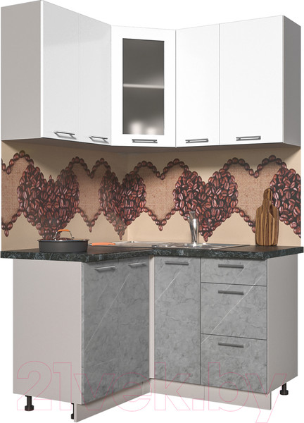Изображение товара Кухонный гарнитур Интерлиния Мила Пластик 1.2x1.3 (мрамор/белый глянец/кастилло темный)