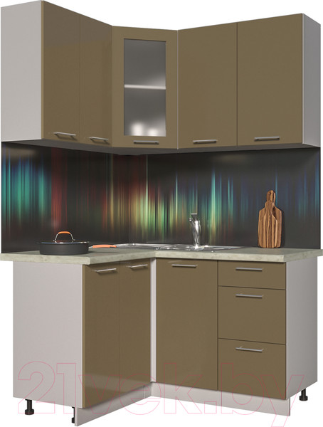 Изображение товара Кухонный гарнитур Интерлиния Мила Пластик 1.2x1.4 (капучино глянец/опал светлый)