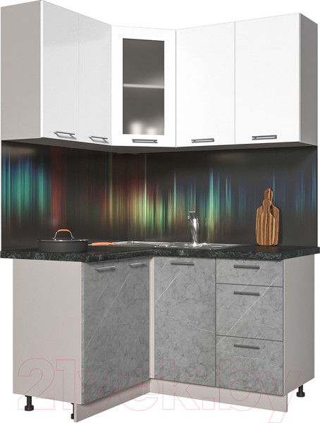 Изображение товара Кухонный гарнитур Интерлиния Мила Пластик 1.2x1.4 (мрамор/белый глянец/кастилло темный)