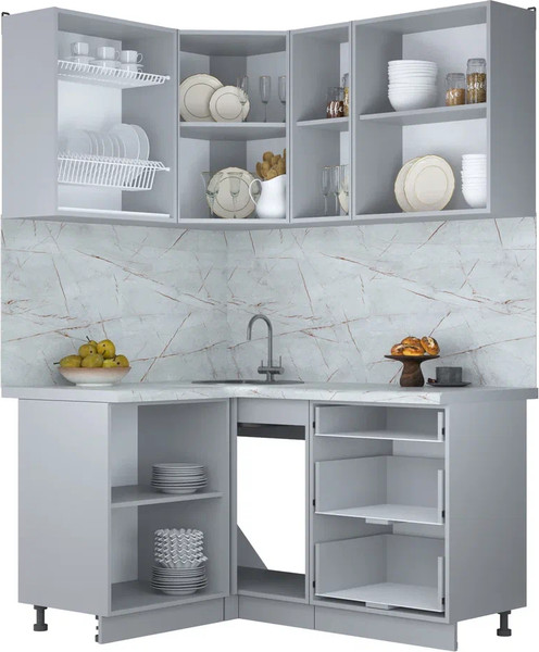 Изображение товара Кухонный гарнитур Интерлиния Мила Пластик 1.2x1.5 (кварцевый/кварцевый/опал светлый)