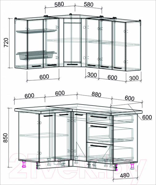 Изображение товара Кухонный гарнитур Интерлиния Мила Пластик 1.2x1.5 (кварцевый/кварцевый/опал светлый)