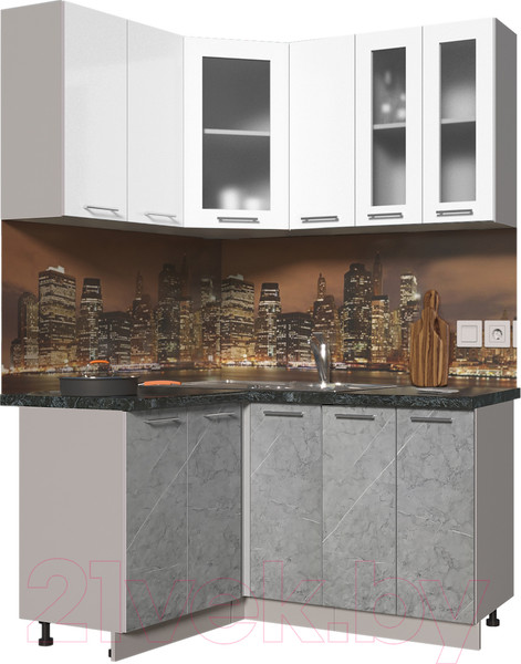 Изображение товара Кухонный гарнитур Интерлиния Мила Пластик 1.2x1.5 (мрамор/белый глянец/кастилло темный)