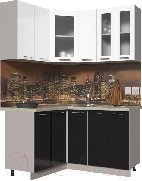 Изображение товара Кухонный гарнитур Интерлиния Мила Пластик 1.2x1.5 (черный глянец/белый глянец/опал светлый)