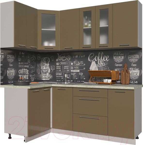 Изображение товара Кухонный гарнитур Интерлиния Мила Пластик 1.2x2.0 (капучино глянец/опал светлый)