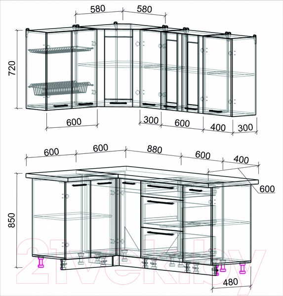 Изображение товара Кухонный гарнитур Интерлиния Мила Пластик 1.2x1.9 (ваниль/туманный глянец/белый гранит)