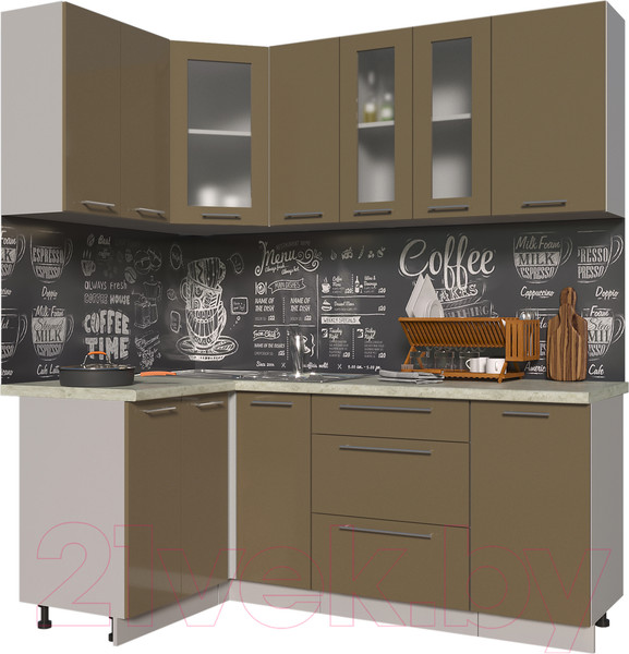 Изображение товара Кухонный гарнитур Интерлиния Мила Пластик 1.2x1.9 (капучино глянец/опал светлый)