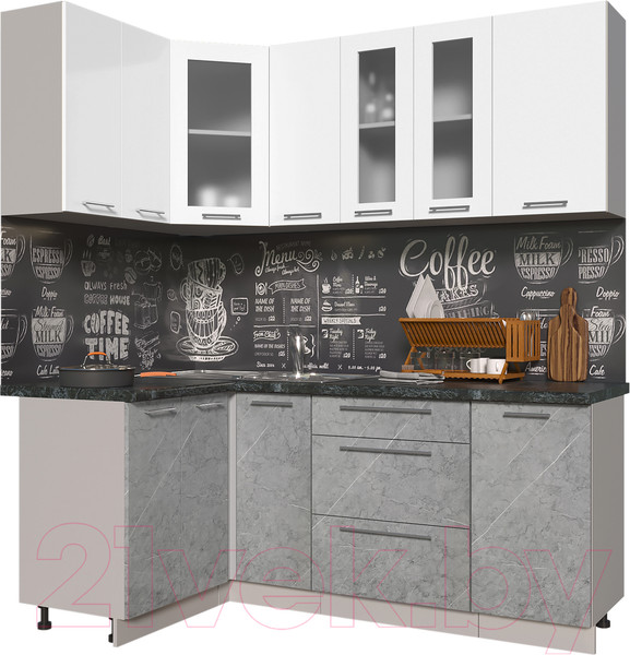 Изображение товара Кухонный гарнитур Интерлиния Мила Пластик 1.2x1.9 (мрамор/белый глянец/кастилло темный)