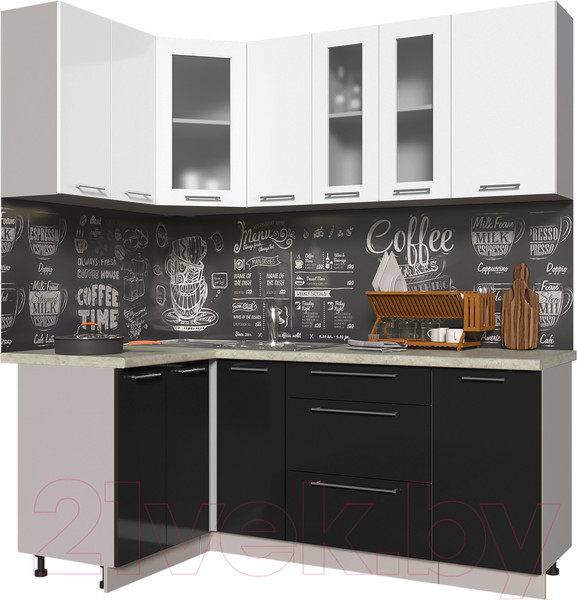 Изображение товара Кухонный гарнитур Интерлиния Мила Пластик 1.2x1.9 (черный глянец/белый глянец/опал светлый)