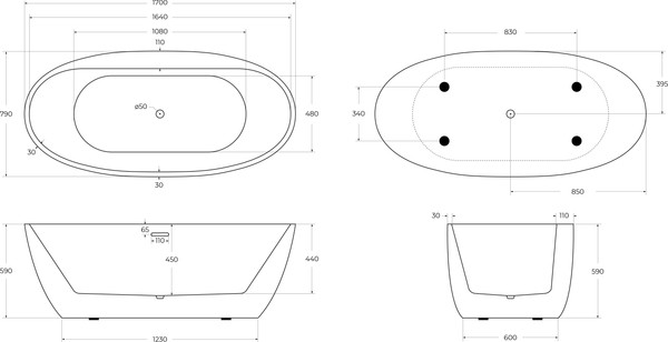 Изображение товара Ванна акриловая BelBagno BB404-1700-800