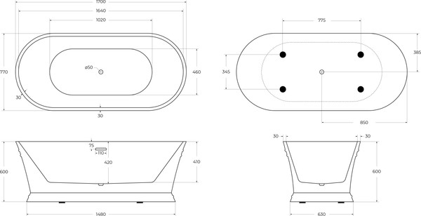 Изображение товара Ванна акриловая BelBagno BB402-1700-790