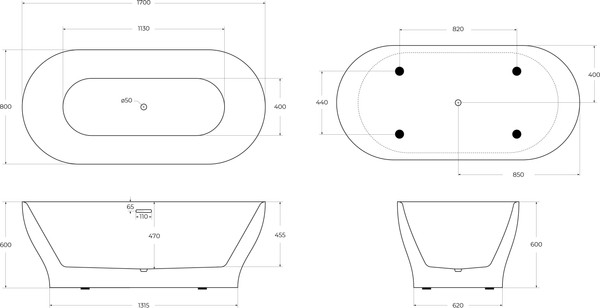 Изображение товара Ванна акриловая BelBagno BB405-1700-800