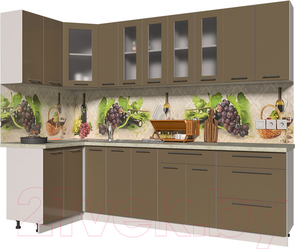 Изображение товара Кухонный гарнитур Интерлиния Мила Пластик 1.2x2.7 (капучино глянец/опал светлый)
