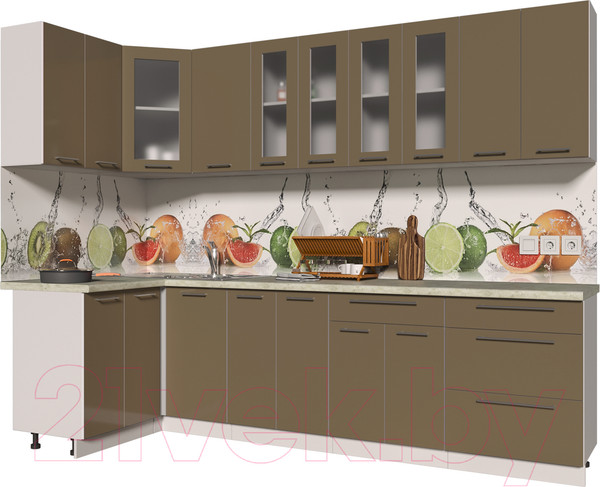 Изображение товара Кухонный гарнитур Интерлиния Мила Пластик 1.2x2.8 (капучино глянец/опал светлый)