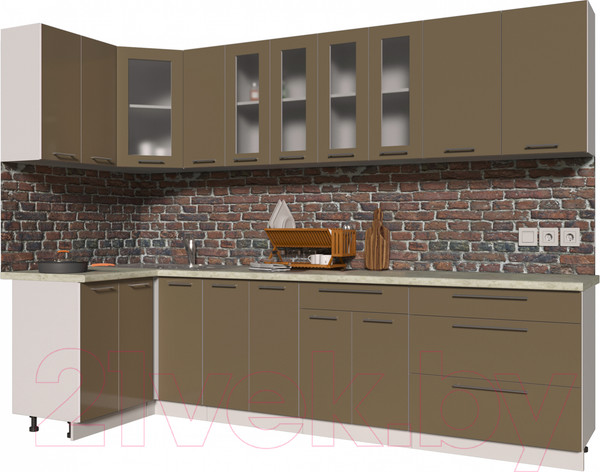 Изображение товара Кухонный гарнитур Интерлиния Мила Пластик 1.2x2.9 (капучино глянец/опал светлый)