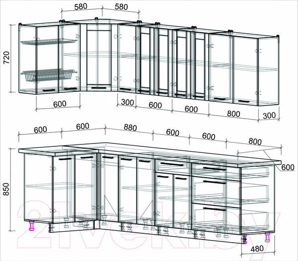 Изображение товара Кухонный гарнитур Интерлиния Мила Пластик 1.2x2.9 (кварцевый/шторм/травертин серый)
