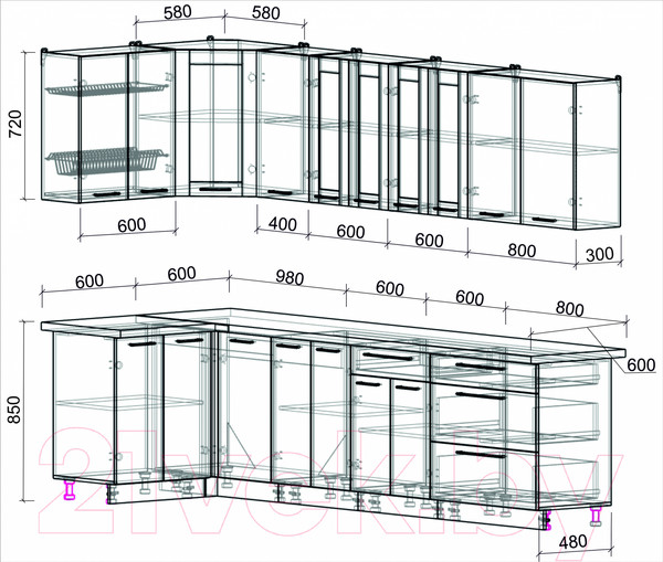 Изображение товара Кухонный гарнитур Интерлиния Мила Пластик 1.2x3.0 (туманный глянец/мрамор/дуб бунратти)