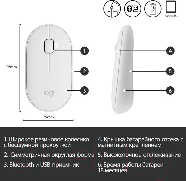 Изображение товара Мышь Logitech Pebble M350 910-005716 / 910-005541 (белый)