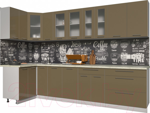 Изображение товара Кухонный гарнитур Интерлиния Мила Пластик 1.2x3.1 (капучино глянец/опал светлый)