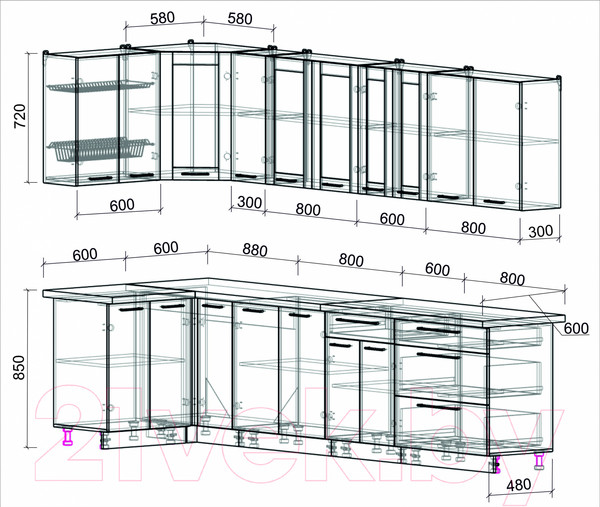Изображение товара Кухонный гарнитур Интерлиния Мила Пластик 1.2x3.1 (оксид светлый/оксид темный/травертин серый)