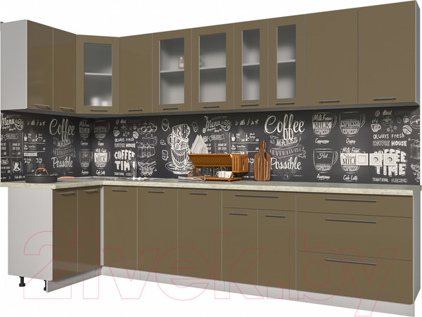 Изображение товара Кухонный гарнитур Интерлиния Мила Пластик 1.2x3.2 (капучино глянец/опал светлый)