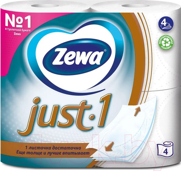 Изображение товара Туалетная бумага Zewa Just 1 без аромата (1x4рул)