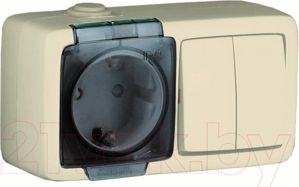 Изображение товара Блок выключатель+розетка Hegel БА16-212-01 (слоновая кость)