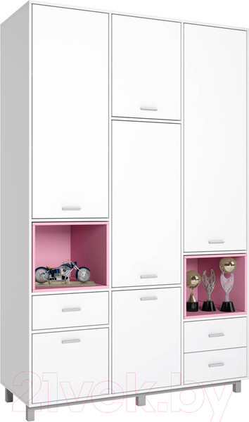 Изображение товара Шкаф Polini Kids Mirum 2335 трехсекционный / 0002121.110 (белый/розовый)
