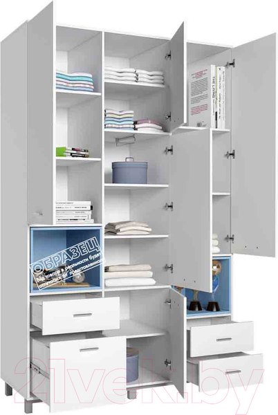 Изображение товара Шкаф Polini Kids Mirum 2335 трехсекционный / 0002121.110 (белый/розовый)