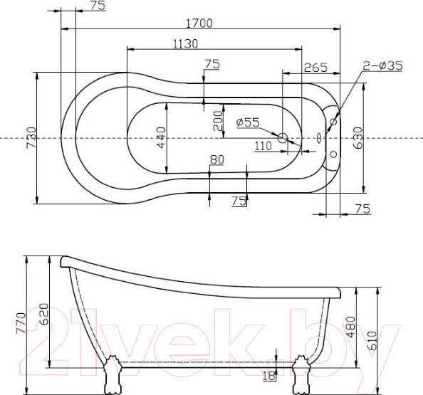 Изображение товара Ванна акриловая BelBagno BB20-1700