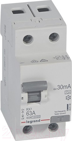 Изображение товара Устройство защитного отключения Legrand RX3 2P 63A 10kA 30mA A / 402038