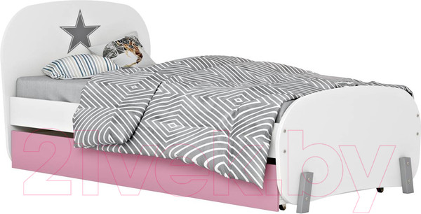 Изображение товара Односпальная кровать Polini Kids Mirum 1915 c ящиком (белый/розовый)