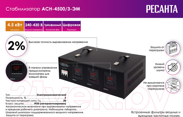 Изображение товара Стабилизатор напряжения Ресанта АСН-4500/3 (63/4/2)