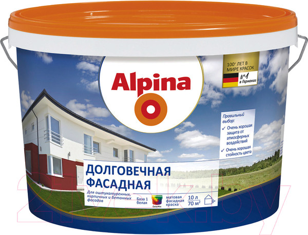 Изображение товара Краска Alpina Долговечная фасадная. База 1 (10л)